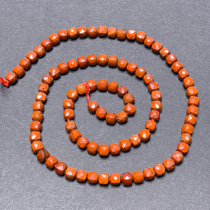 Red Jasper Beads on a Thread, Faceted Cube, 4mm± diameter, 39cm± length