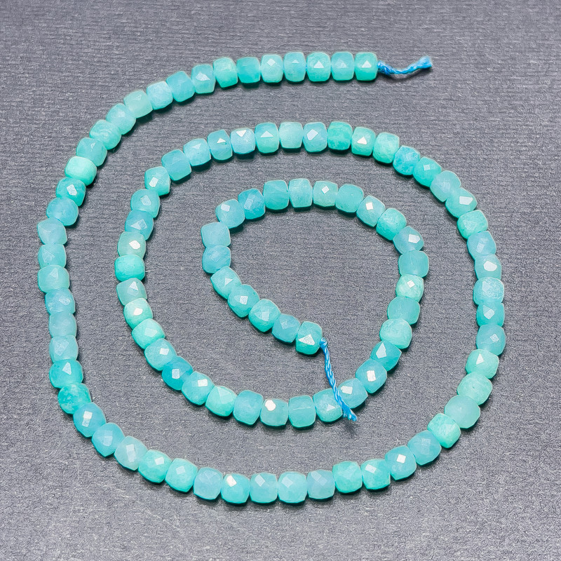 Amazonite Beads on Thread Granulated Cube, diameter 4mm±, length 39cm±