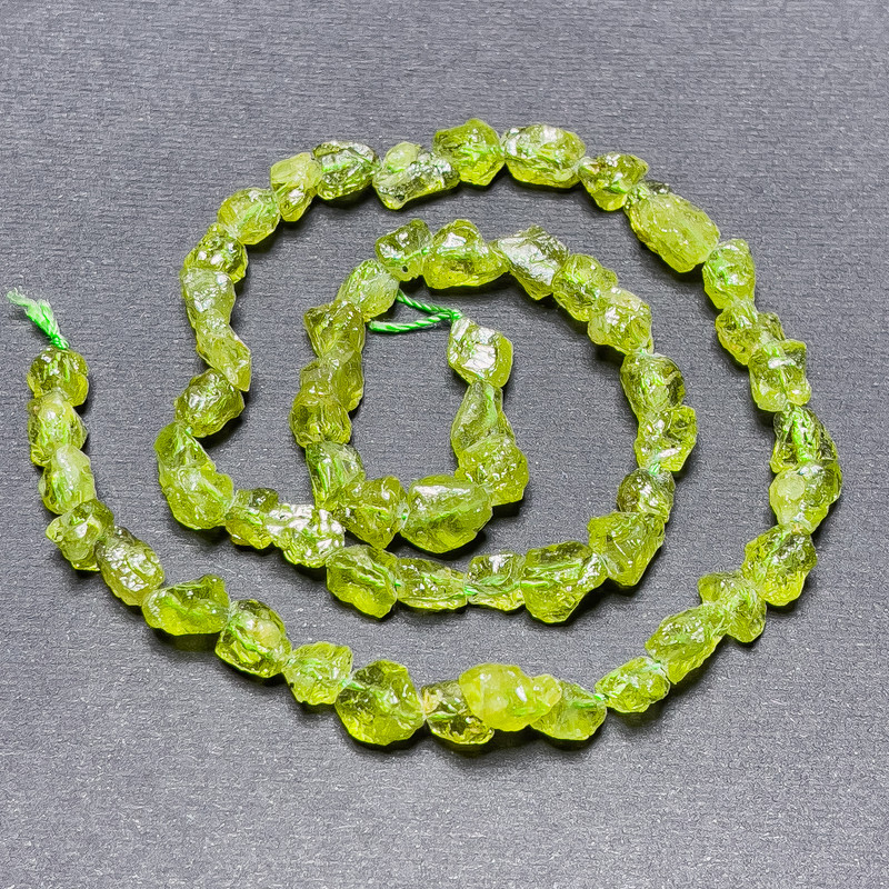 Chrysoprase Beads on Thread Natural Unpolished Stone Tumbled, 8×6 mm, 40 cm length