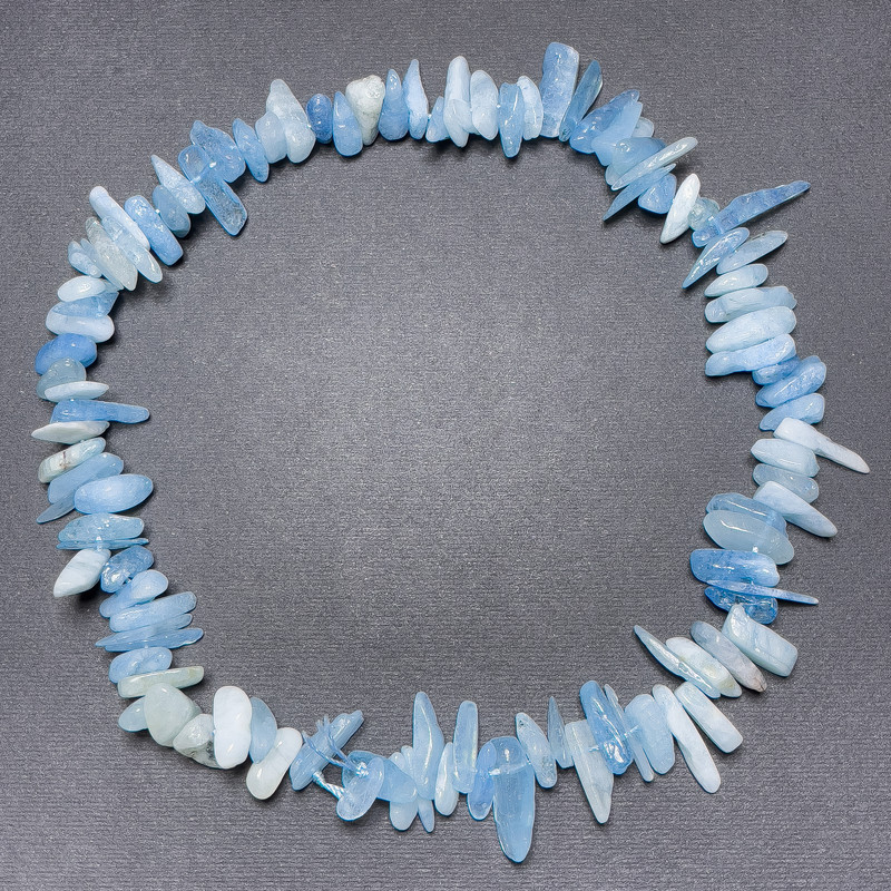 Aquamarine Beads on Thread Natural Stone Chip Needle, diameter 23×6mm+-, diameter 15×3mm+-, length 40cm+-