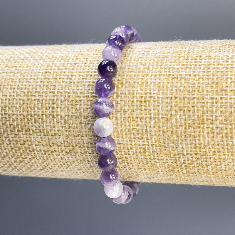 Amethyst Bracelet, smooth round beads 6mm, stretchy length 18cm