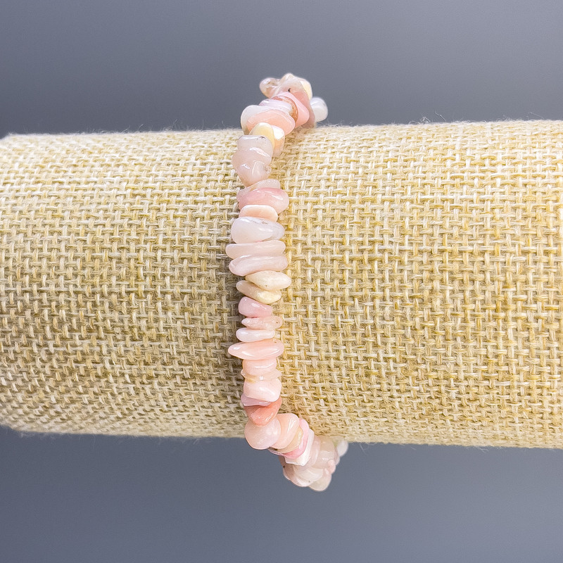 Bracelet Pink Opal Chip, diameter 8x3mm +-, length 18cm stretch