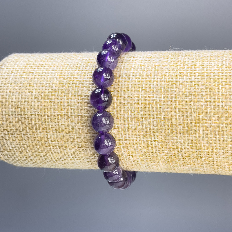 Amethyst Bead Bracelet, smooth round beads 8mm, stretch 18cm