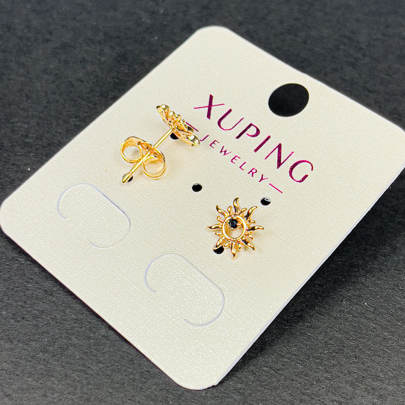 Earrings 'Stud' with black crystal 9mm+ - 18k gold plating