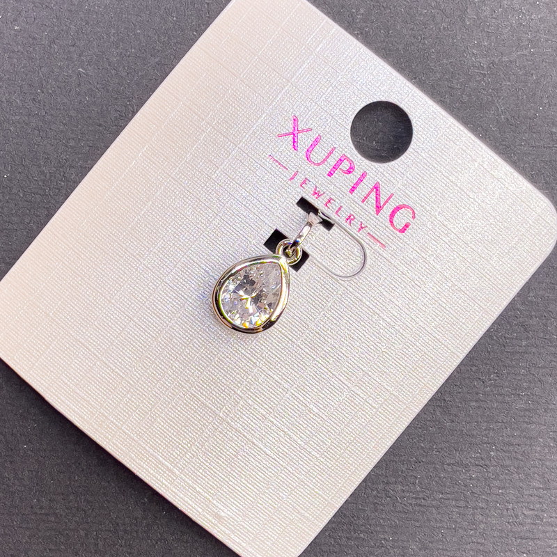 Xuping Pendant with White Crystal, 8mm Diameter, 16mm Length, Rhodium-plated