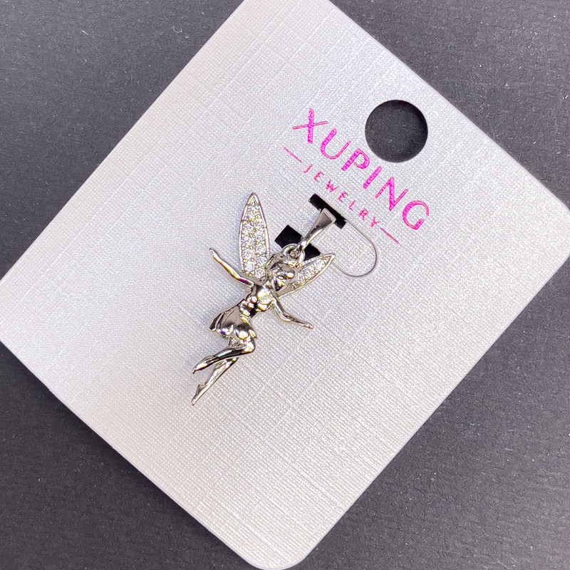Xuping Fairy Pendant with White Crystals, 14mm Ø, 27mm L, Rhodium-plated