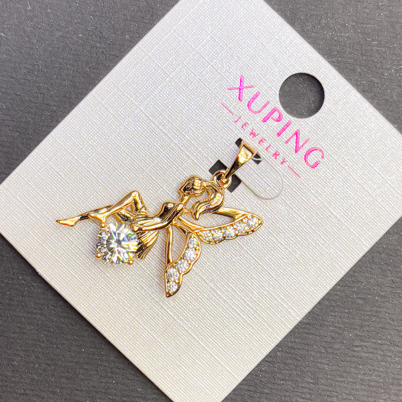 Xuping Pendant “Fairy” with white crystals, diameter 17mm, length 30mm, 18K gold plating