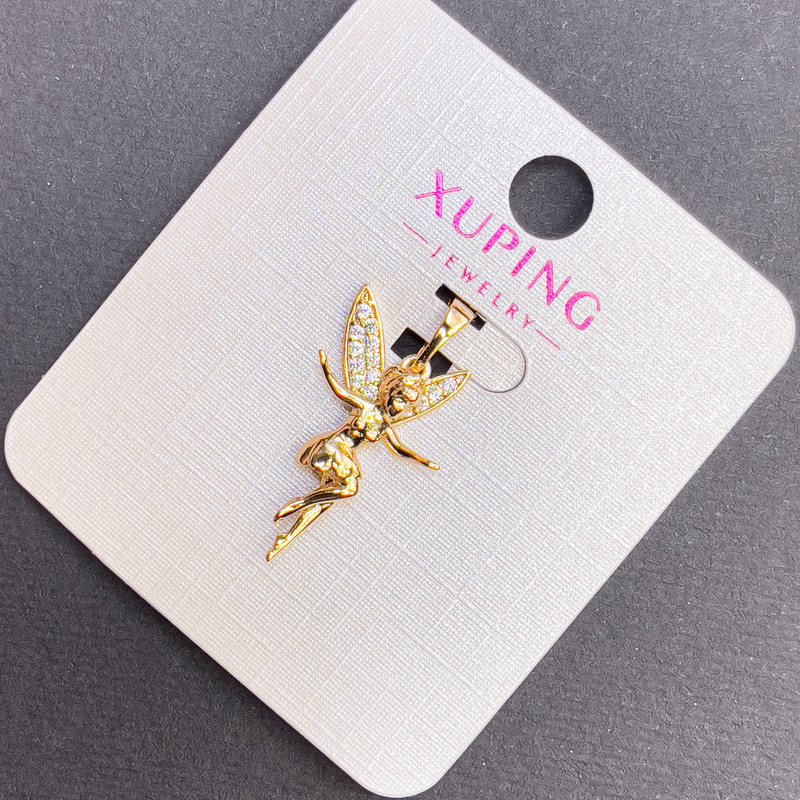 Xuping Pendant: Fairy with White Crystals, 14mm Diameter, 27mm Length, 18K Gold Plating