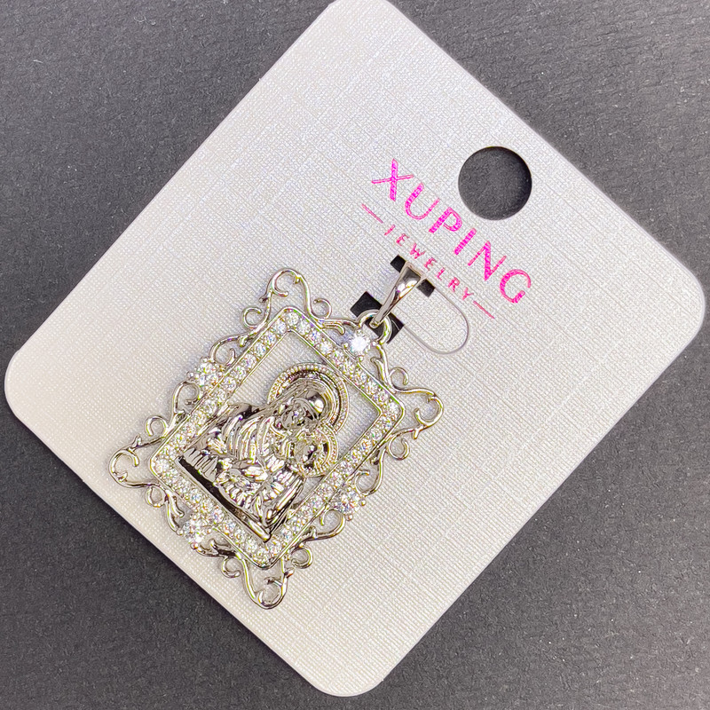 Xuping Icon Pendant with White Crystals, 20mm Diameter, 32mm Length Rhodium-Plated