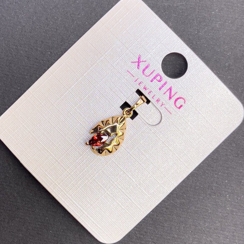 Xuping Pendant with Red Crystal, 8mm diameter, length 20mm, 18K Gold Plating