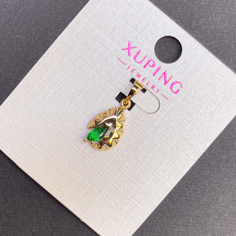 Xuping Pendant with Green Crystal, 8mm Diameter, 20mm Length, 18K Gold Plating