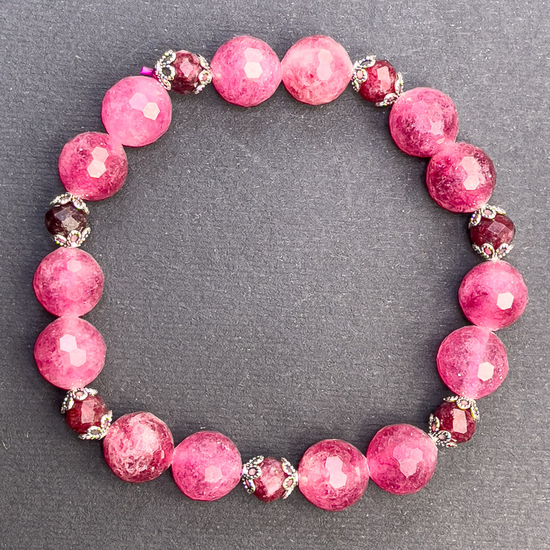 Turmaline Beaded Bracelet with faceted beads, 10mm+-, 6mm+-, length 18cm+-stretch