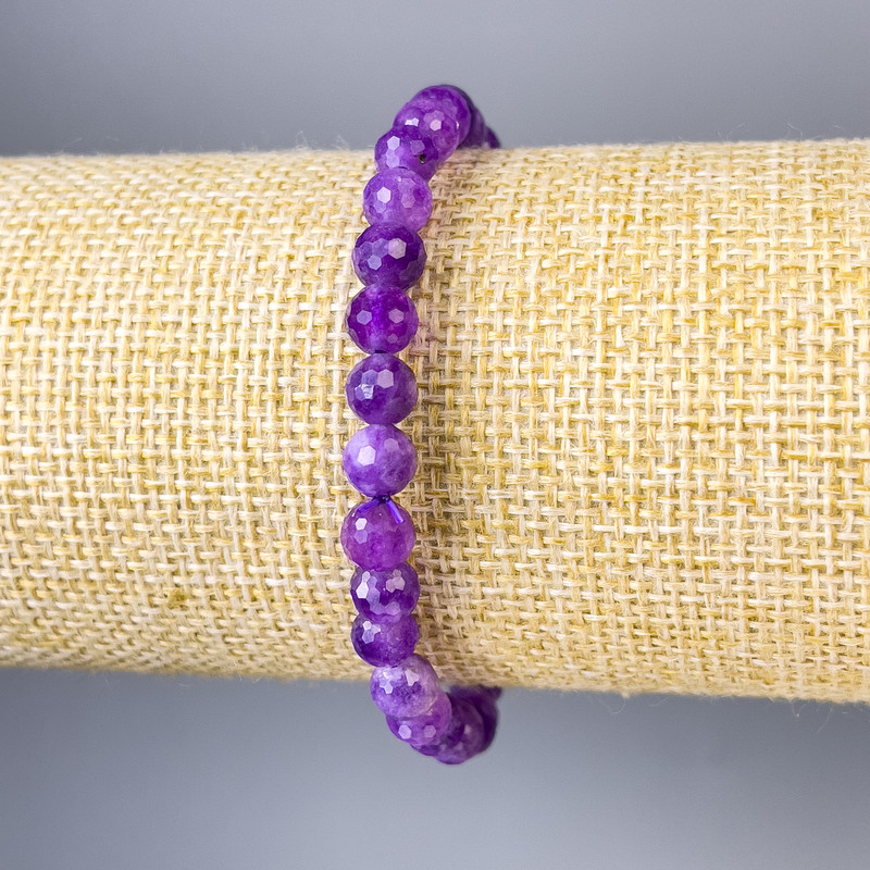 Sugilite Bracelet Faceted Round Beads, 6mm diameter ±, 18cm length ± stretchy