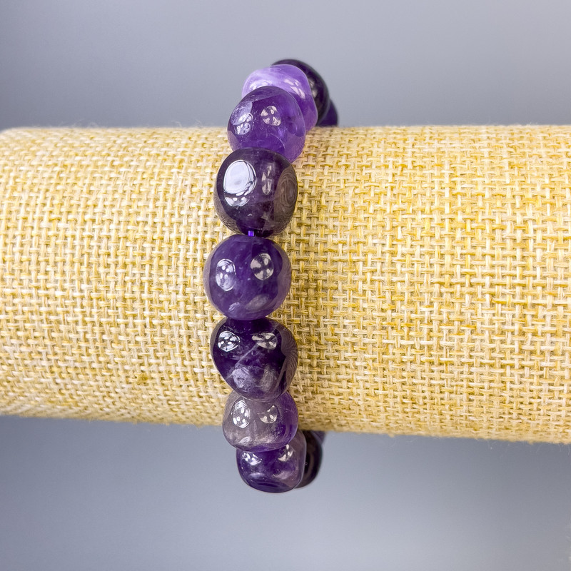 Amethyst Bead Tumbled Bracelet, 12x10mm, diameter 12x10mm, stretchy 18 cm length