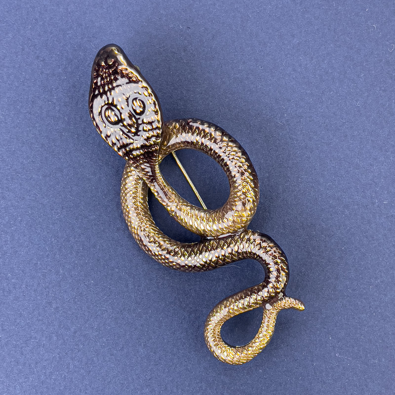 Brooch Pendant Snake Cobra Bronze-Gold Metal 77x33mm+