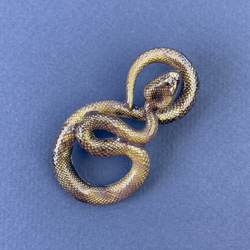 Brooch Snake Bronze with Enamel Gold-tone Metal 52x29mm+