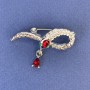 Brooch Snake color silver with white and red rhinestones, silvered metal 39x22mm+