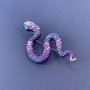 Brooch Pendant Snake Purple-Blue Enamel with Blue Rhinestones Silver-tone Metal 30x55mm +