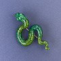 Brooch Pendant Snake Green Enamel with Green Rhinestones Golden Metal 30x55mm +