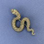 Brooch Pendant Snake Bronze Tone with Green Rhinestones Gold-Tone Metal 30x55mm +