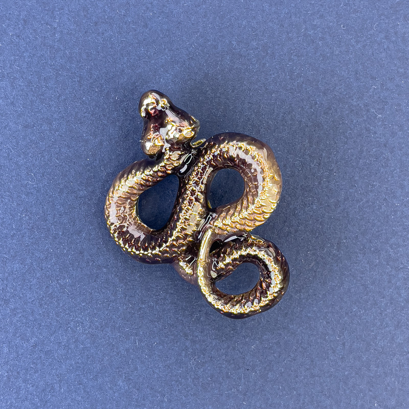 Brooch Pendant Snake Bronze Gold Metal 40x31mm +