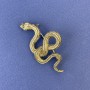 Brooch Pendant Snake Bronze Glossy with Green Rhinestones Gold-tone Metal 30x55mm +
