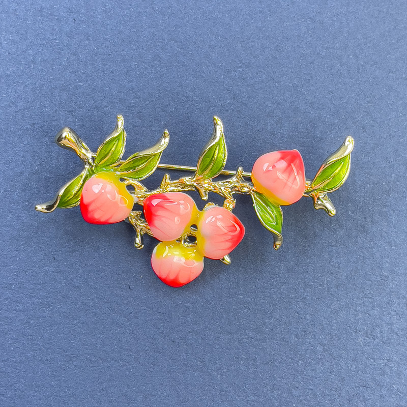 Brooch Exotic Fruit Enamel Gold-Toned Metal 28x45mm+