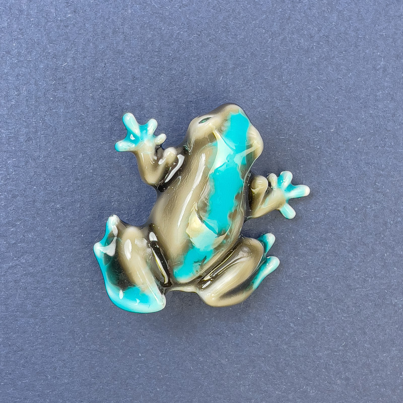 Brooch Frog Gray and Blue Silver Metal 27x30mm+