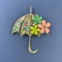 Brooch Pendant Umbrella Multicolor Cat's Eye with Rhinestones Gold-toned Metal 50x63mm+