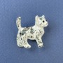 Brooch Cat with Black Stones, White and Black, Gold-Tone Metal 27×28mm+