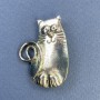  Brooch Pendant Cat, glossy silvery metal 28×37 mm+