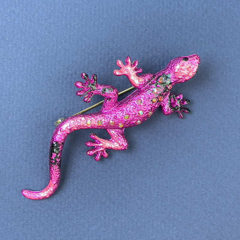 Brooch Lizard Pink Rainbow Crystals 29×74 mm+