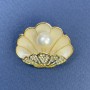 Brooch Shell with Pearl and White Crystals, Golden Metal 34x29mm+
