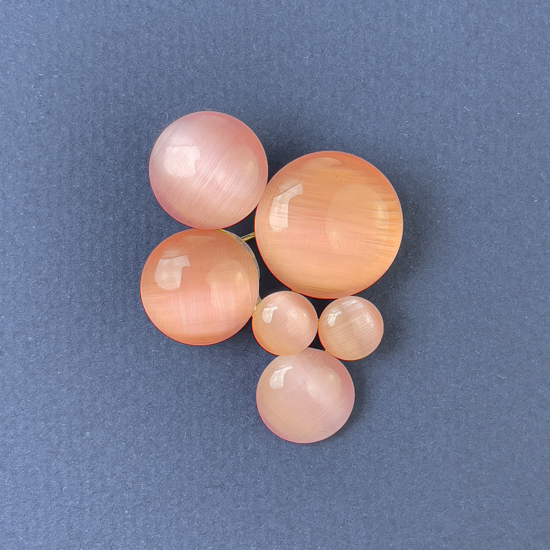 Brooch Pendant Accent Pink Cat's Eye Golden Metal 33x43mm+