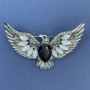 Brooch Pendant Eagle with Cat's Eye and Black Crystal, Silver-tone Metal 44x73mm+