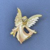 Brooch Angel with white and yellow rhinestones beige and white colors golden metal 31x43mm+