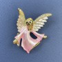 Brooch Angel with pink and white rhinestones pink and white color golden metal 31x43mm+