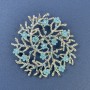 Brooch pendant branch with blue flowers and blue rhinestones, silver metal, diameter 60mm+