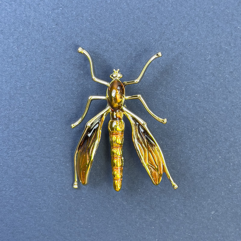Brooch Insect, golden color metal, diameter 39mm±, length 42mm±