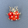 Brooch Ladybug with White Crystals Red and Silver Metal, 22mm± diameter, 23mm± length