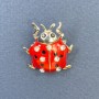 Brooch Ladybug with White Crystals Red and Silver Metal, 22mm± diameter, 23mm± length
