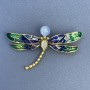 Brooch Butterfly Blue and Gray Cat's Eye Enamel Gold-Tone Metal, diameter 61mm±, length 40mm±