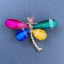 Brooch Butterfly with white and pink rhinestones, multicolor gold-tone metal, diameter 40mm±, length 30mm±