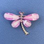 Brooch Butterfly with white and pink rhinestones, light violet color, gold-tone metal, diameter 40mm±, length 30mm±