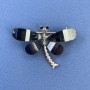 Brooch Butterfly with White and Gray Rhinestones, Black Gold-Tone Metal, 40mm Diameter ±, 30mm Length ±