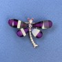 Brooch Butterfly with white and pink rhinestones, purple color, golden metal, diameter 40mm+-, length 30mm+-