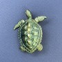 Brooch pendant Turtle dark green color with golden metal, diameter 40mm±, length 49mm±