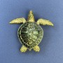 Brooch Pendant Turtle dark green color with golden metal, diameter 47mm±, length 43mm±