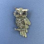 Brooch Pendant Owl with black and gray crystals, gray-silver metal, diameter 24mm±, length 47mm±