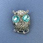 Owl Brooch with Blue and White Crystals, Silver Metal, 27mm diameter +-, 38mm length+-